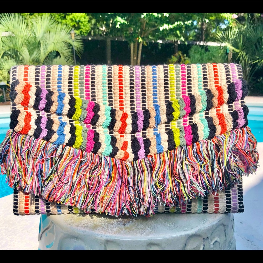Multicolor Stella & Dot Fringe Clutch